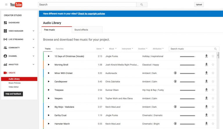 youtube audio library download free music